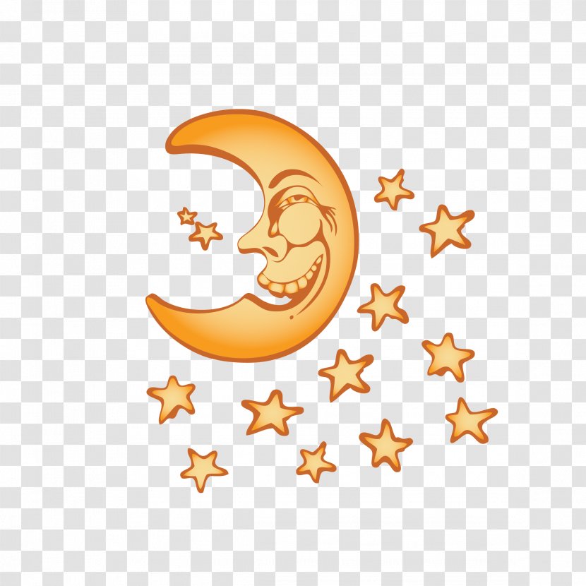 Vector Yellow Stars Moon Night Sky - Text - Star Transparent PNG