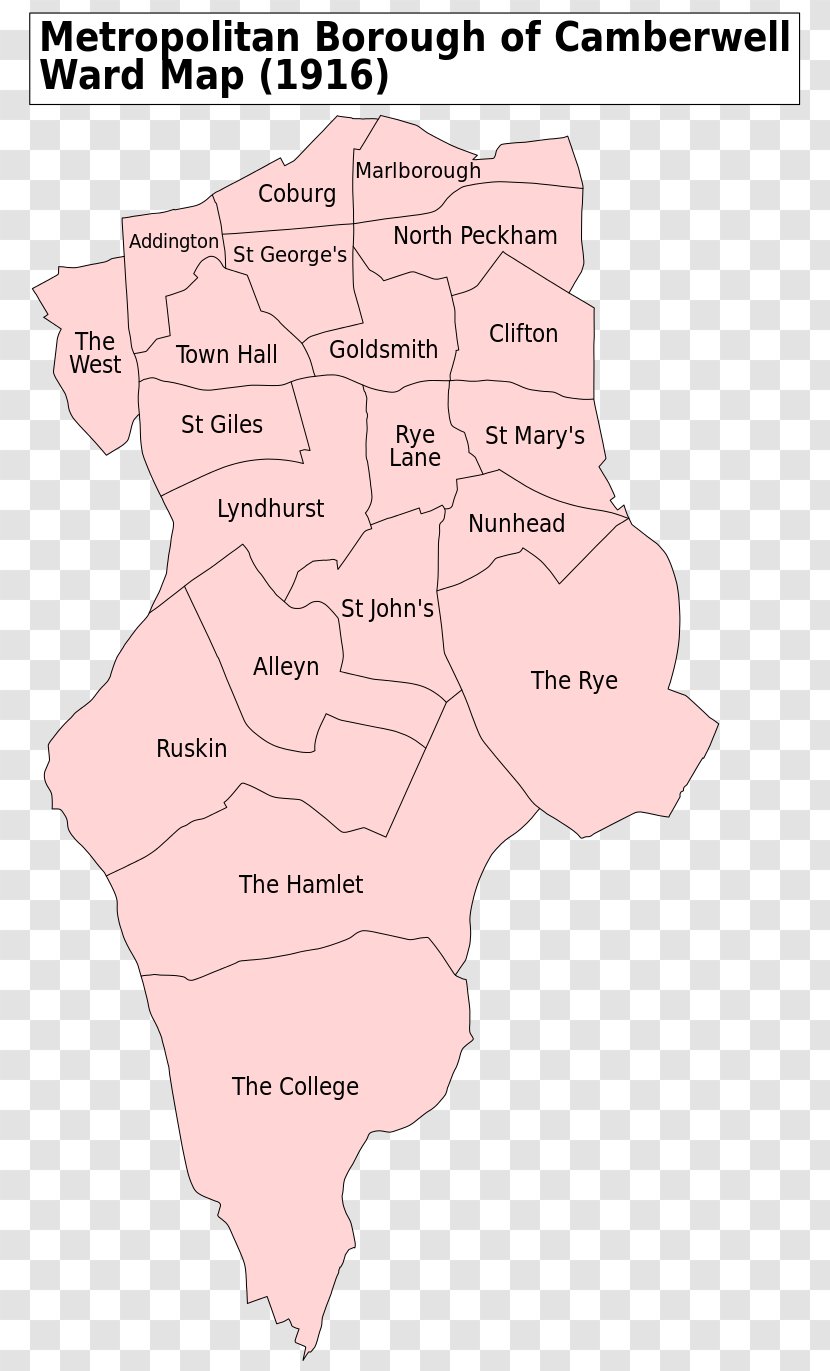 Southwark Council Area Map Metropolitan Borough Of Camberwell Southwark Peckham Map - London Council  Transparent Png