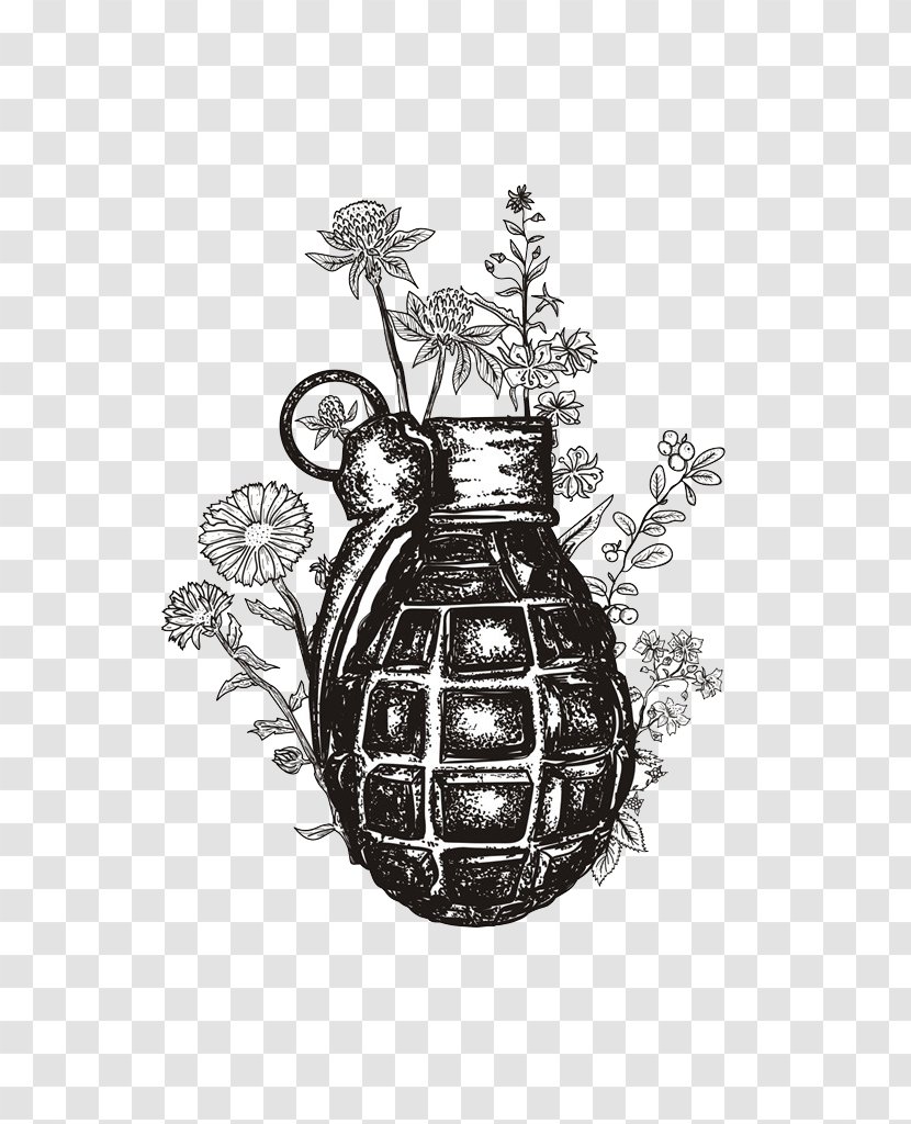 Grenade Tattoo Weapon Illustration - Bomb - Black Transparent PNG