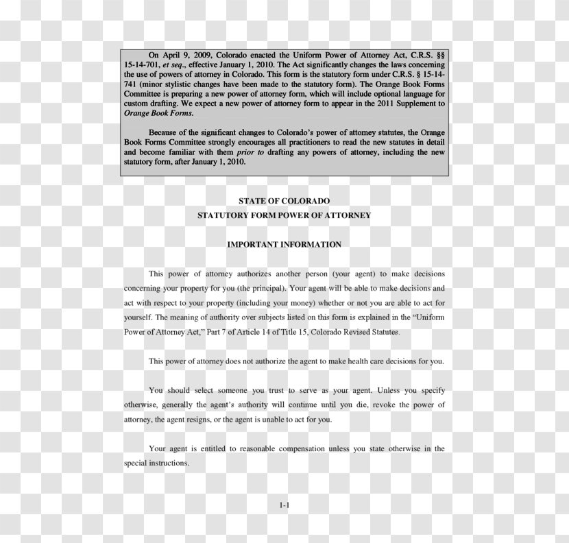 Power Of Attorney Form Revocation Document Colorado - Us State - Authority Transparent PNG