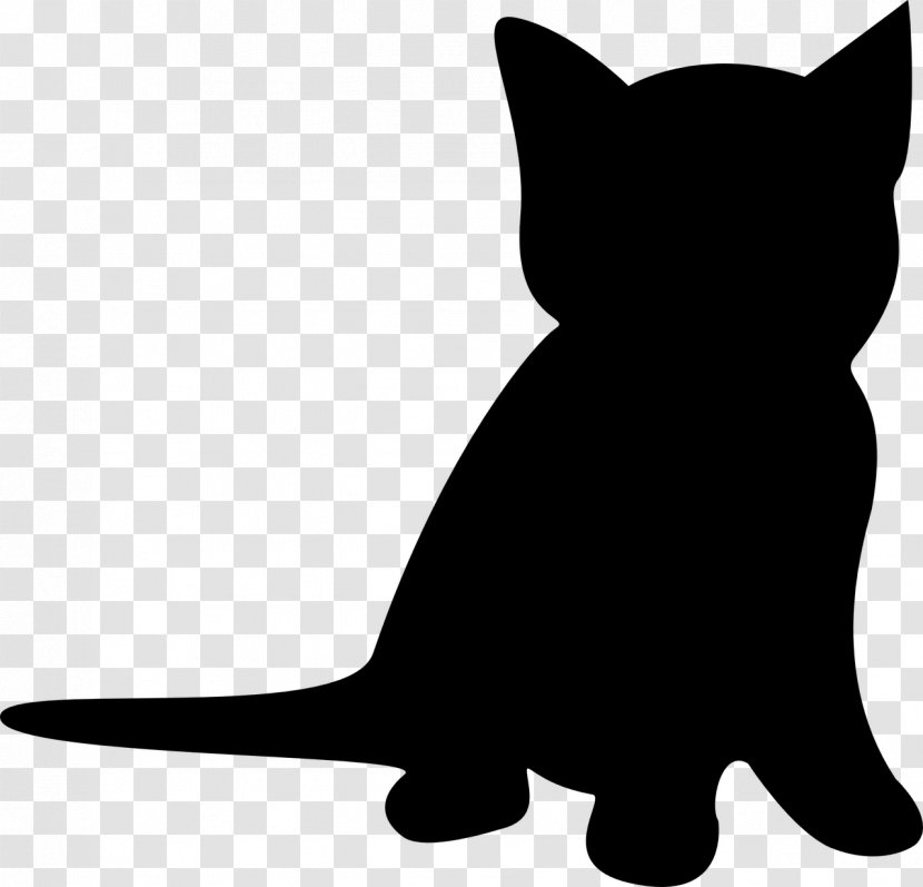 Kitten Cat Silhouette Clip Art - Black And White Transparent PNG