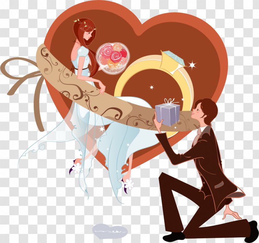 Marriage Proposal Cartoon Significant Other - Frame - Knees To The Bride And Groom Gift Transparent PNG
