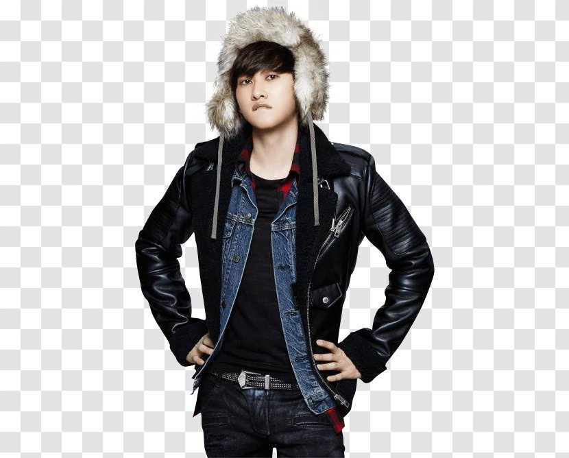 Leather Jacket Hoodie Fur Clothing Black M - Super Junior Transparent PNG