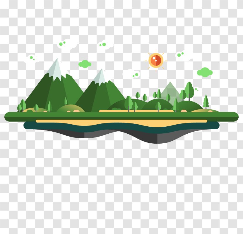 Flat Design Architecture - Green Mountains Pictures Transparent PNG