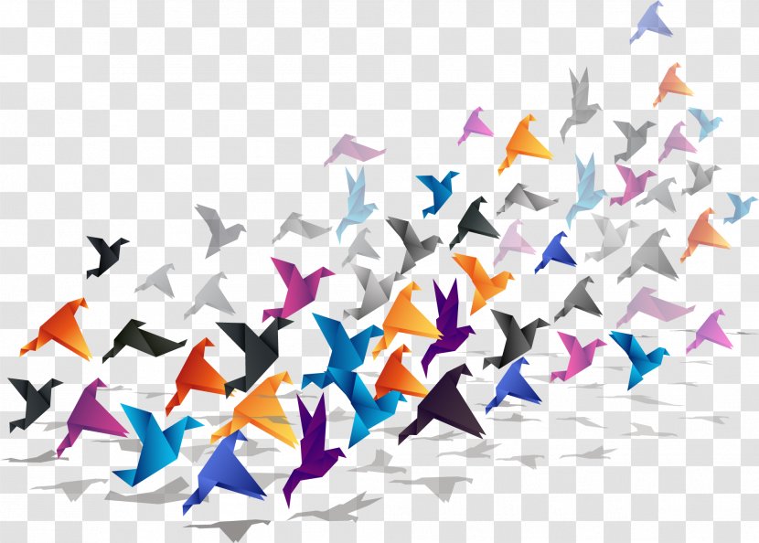 Bird Flight Origami Paper Crane - Columbidae - Color Cranes Floating Material Transparent PNG