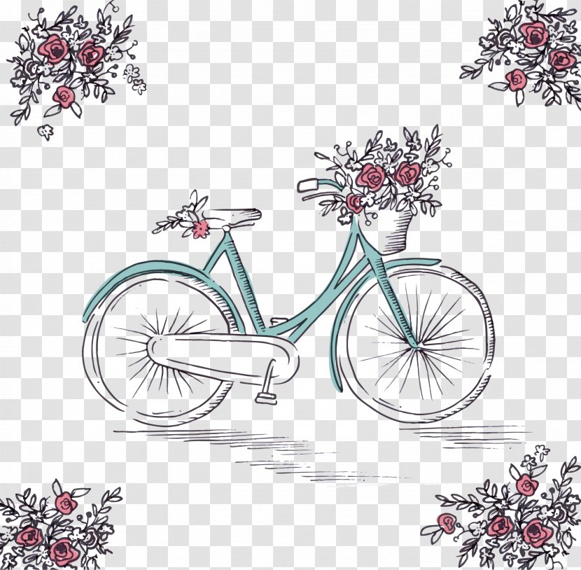 Bicycle Cycling Euclidean Vector - Sports Equipment - Romantic Hand Painted Transparent PNG