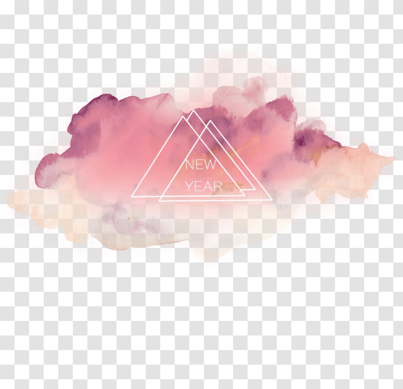 Watercolor Painting Pink New Year - Free Ink Gradient Material Buckle Transparent PNG