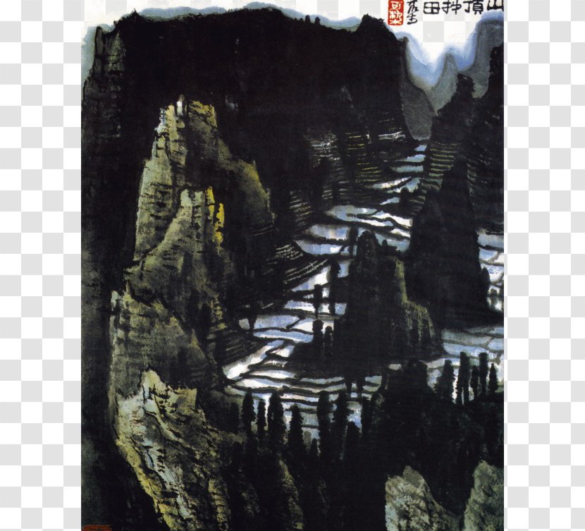 Chinese Painting Ink Wash Painter Art Calligraphy - Sea Cave - Terraced Landscape Transparent PNG