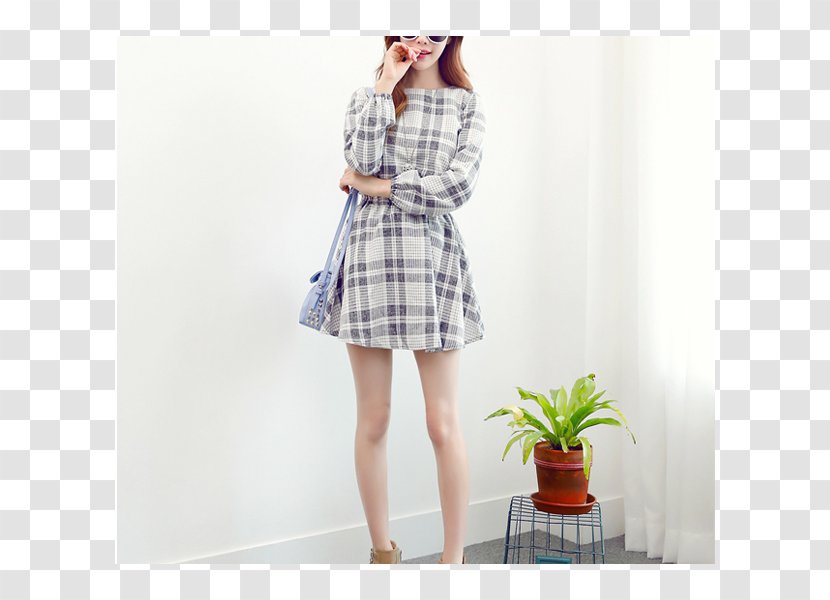 Tartan Waist Sleeve Dress Transparent PNG