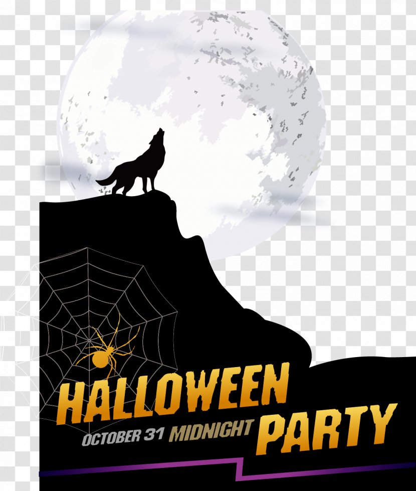 Halloween Poster Party Gray Wolf - Vexel - Vector Transparent PNG