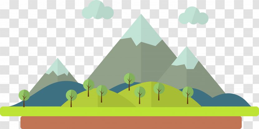 Cartoon Drawing Illustration - Green - Mountain Scenery Transparent PNG