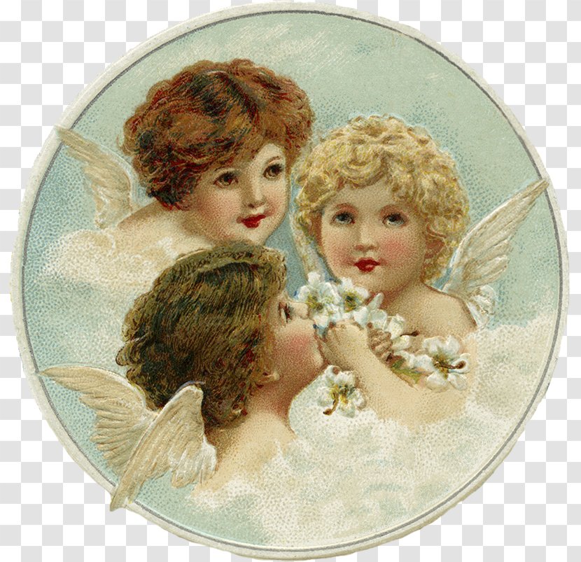 Cherub Angel Christmas Card - Prelit Tree - Vintage Transparent PNG