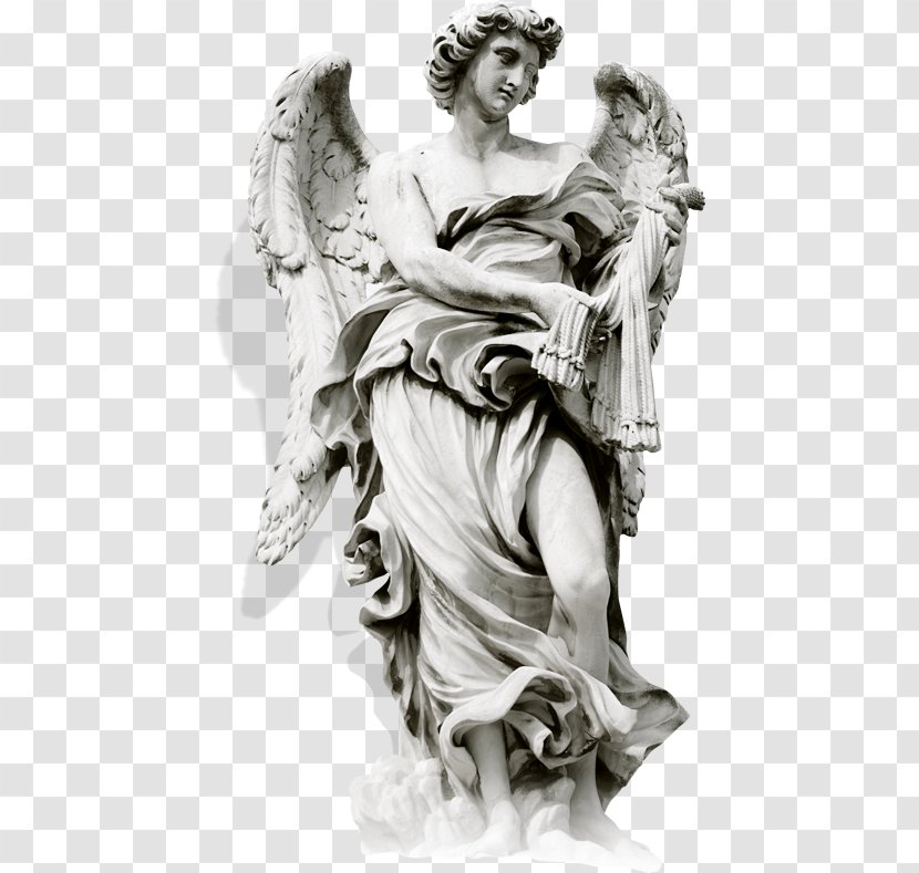 Ponte Sant'Angelo Statue Baroque Sculpture Angel With The Crown Of Thorns - Monochrome Photography Transparent PNG