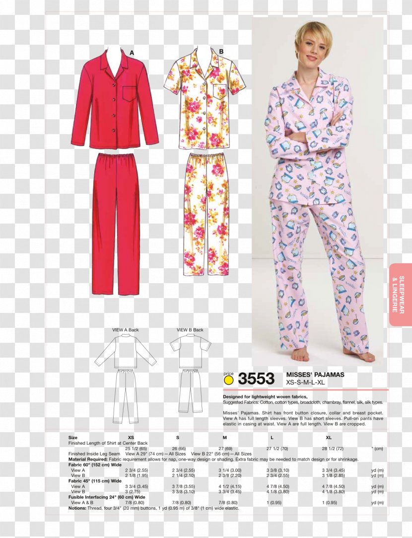 Pajamas Robe Sewing Stitch Pattern - Nightgown - Supplies Transparent PNG