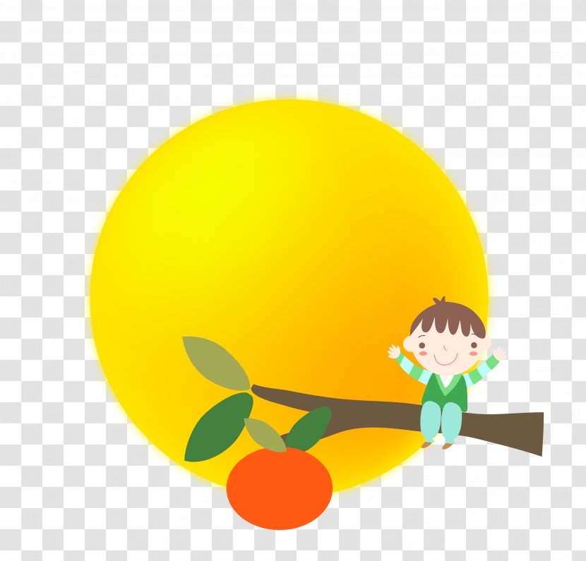 Euclidean Vector Mid-Autumn Festival - Emoticon - Child Sitting On Persimmon Tree Material Transparent PNG