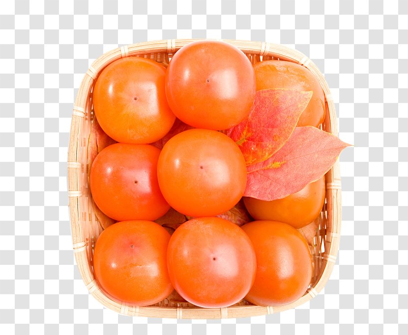 Plum Tomato Japanese Persimmon Fruit Food - A Basket Of Transparent PNG