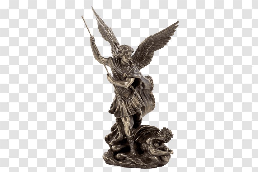 St. Michael Vanquishing Satan Archangel Sculpture Statue - Bronze - Demon Transparent PNG