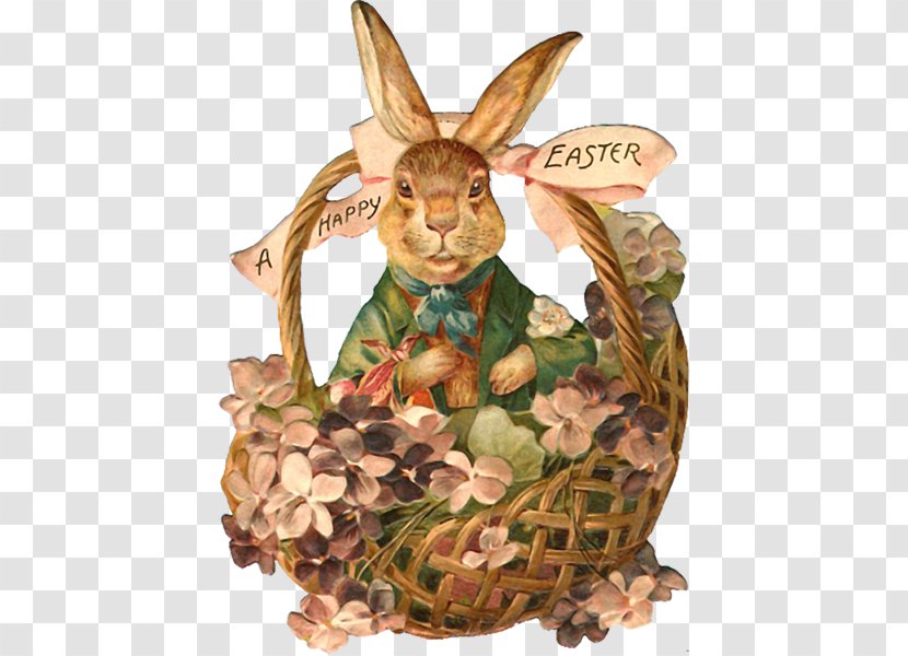 Easter Bunny Basket Postcard - Hare - Frohe Ostern Transparent PNG