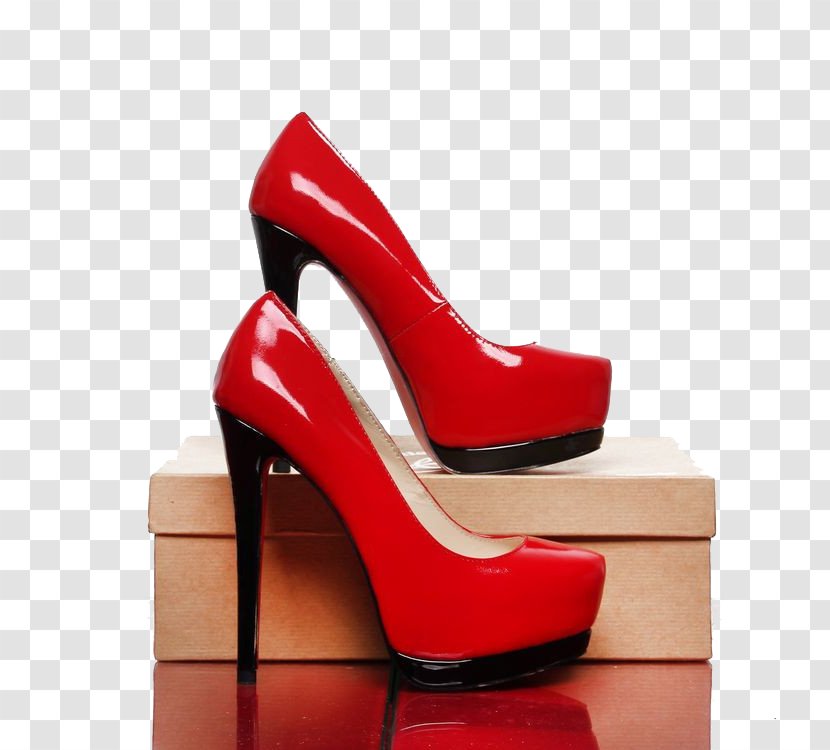 High-heeled Footwear Court Shoe Boot Sandal - Designer - Red Shiny Shoes And Shoebox Transparent PNG