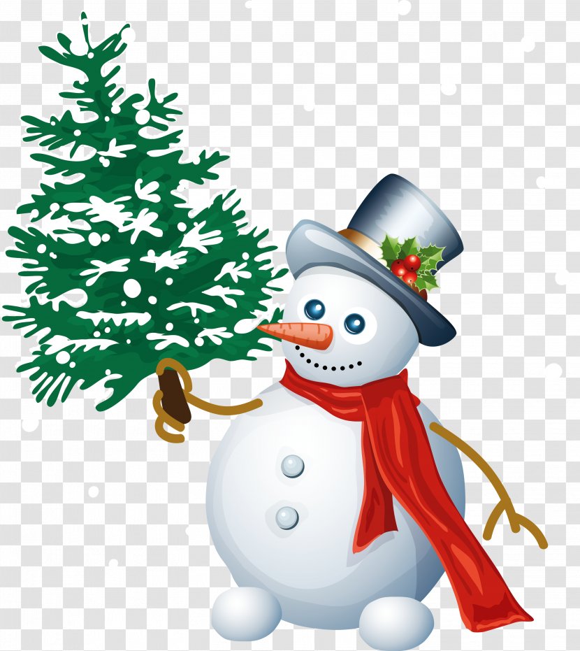 Snowman Christmas Santa Claus Clip Art - Illustration - With Tree Clipart Transparent PNG