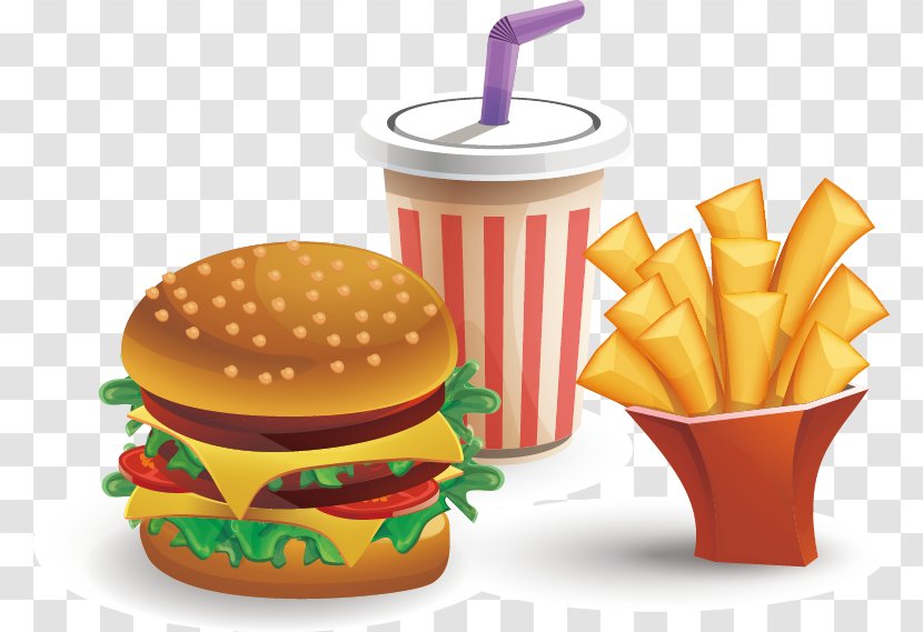 Hamburger Cheeseburger Fast Food French Fries Coca-Cola - Product Design - Vector Burger Drinks Transparent PNG