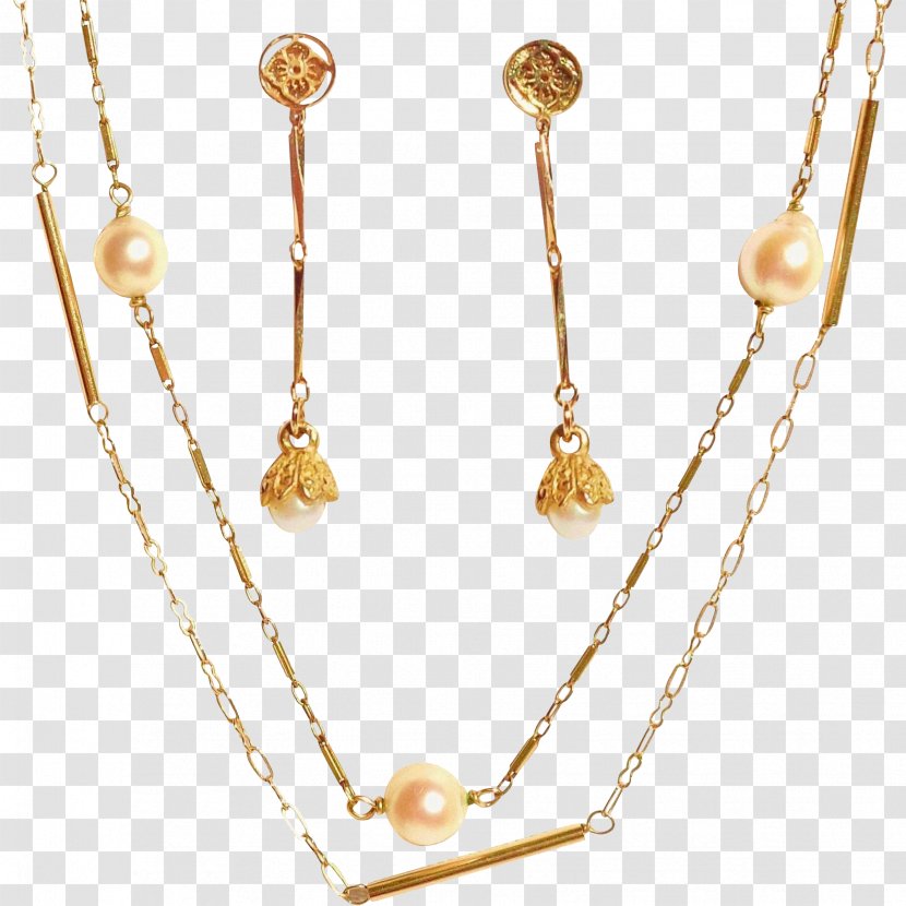 Pearl Earring Necklace Body Jewellery Gold Transparent PNG