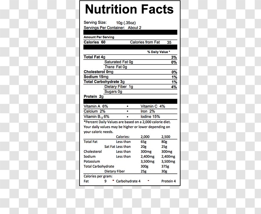 Nutrition Facts Label Nutrient Ingredient Egg - Lowfat Diet - Nori Seaweed Transparent PNG