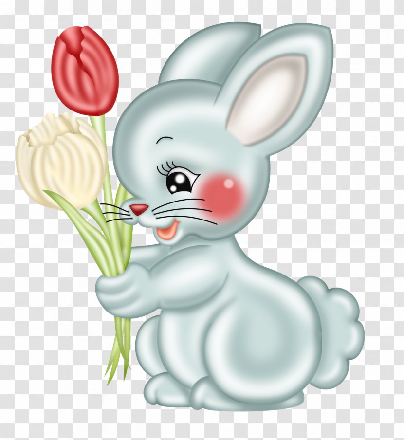Day Greeting Happiness Hug - Night - Cartoon Rabbit Holding Flower Transparent PNG