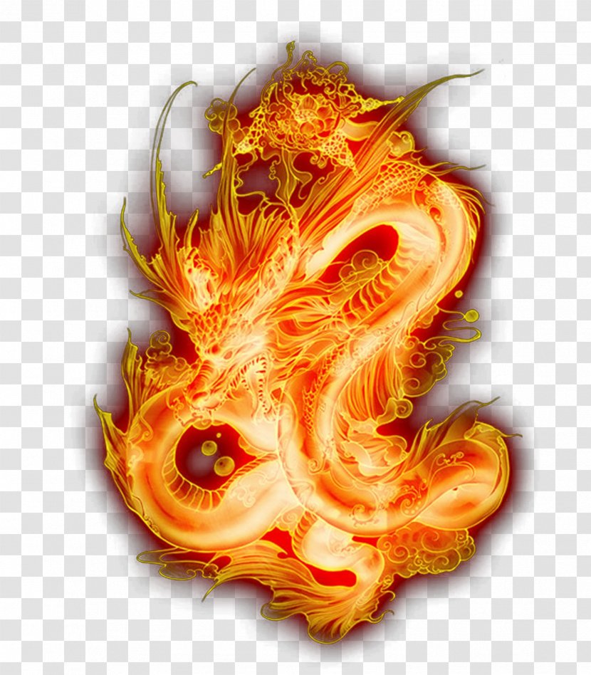 Chinese Dragon Flame Image Design - Orange - Light Effect Transparent PNG