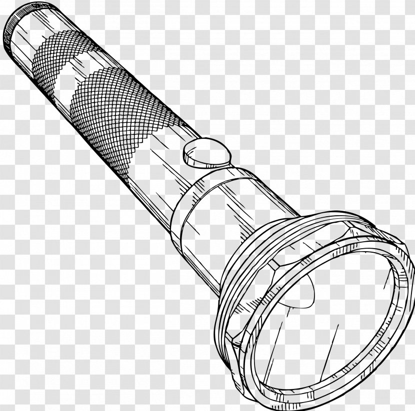 Flashlight Black And White Torch Clip Art - Drawing - Cliparts Transparent PNG