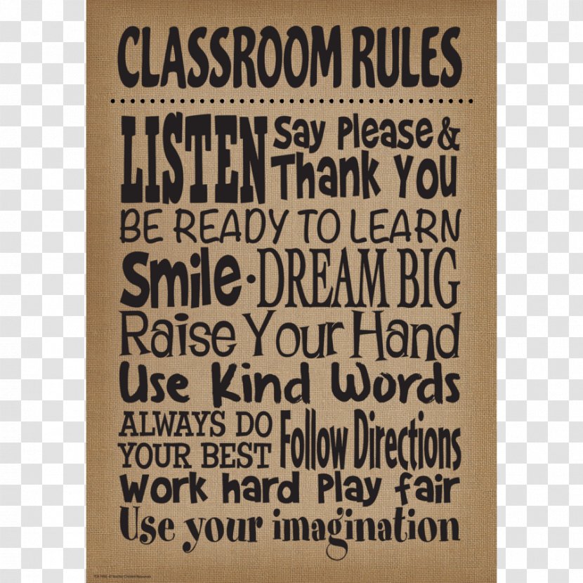 Teacher Poster Hessian Fabric Paper Classroom - Education - Rules Transparent PNG