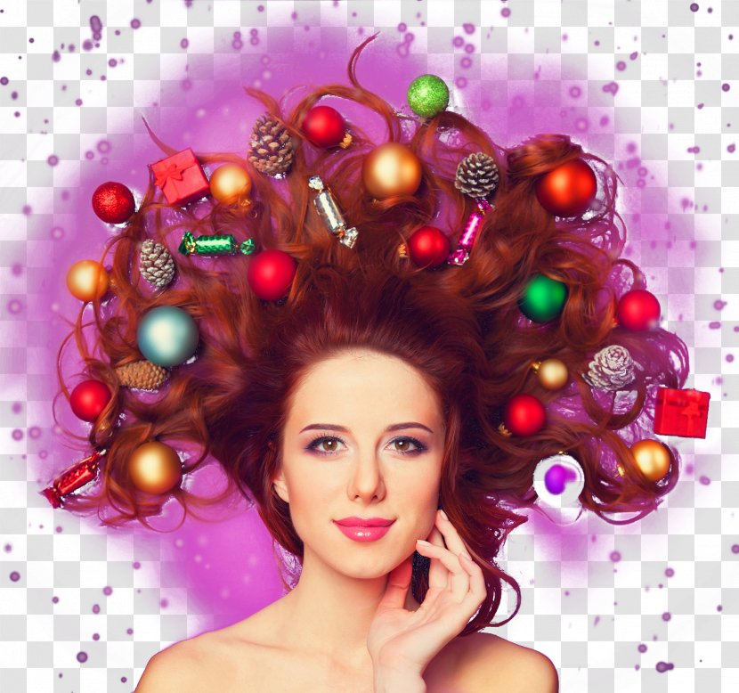 Christmas Hair Coloring Capelli Hairstyle - Magenta - Disheveled-haired Woman Candy Presents Transparent PNG