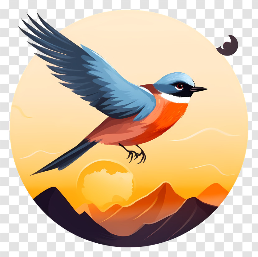 Flat Bird - Flying Bird At Sunset With Mountains Transparent PNG