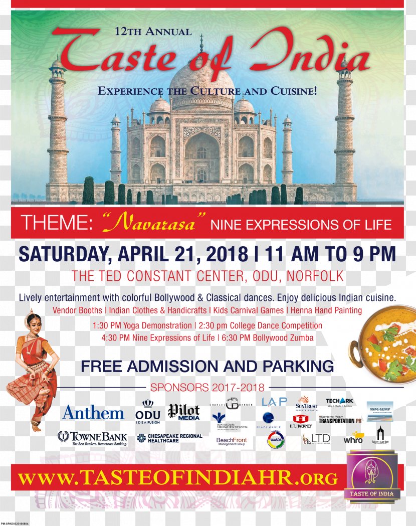 Taste Of India 2018 Taj Mahal Norfolk Poster Tourism Transparent PNG
