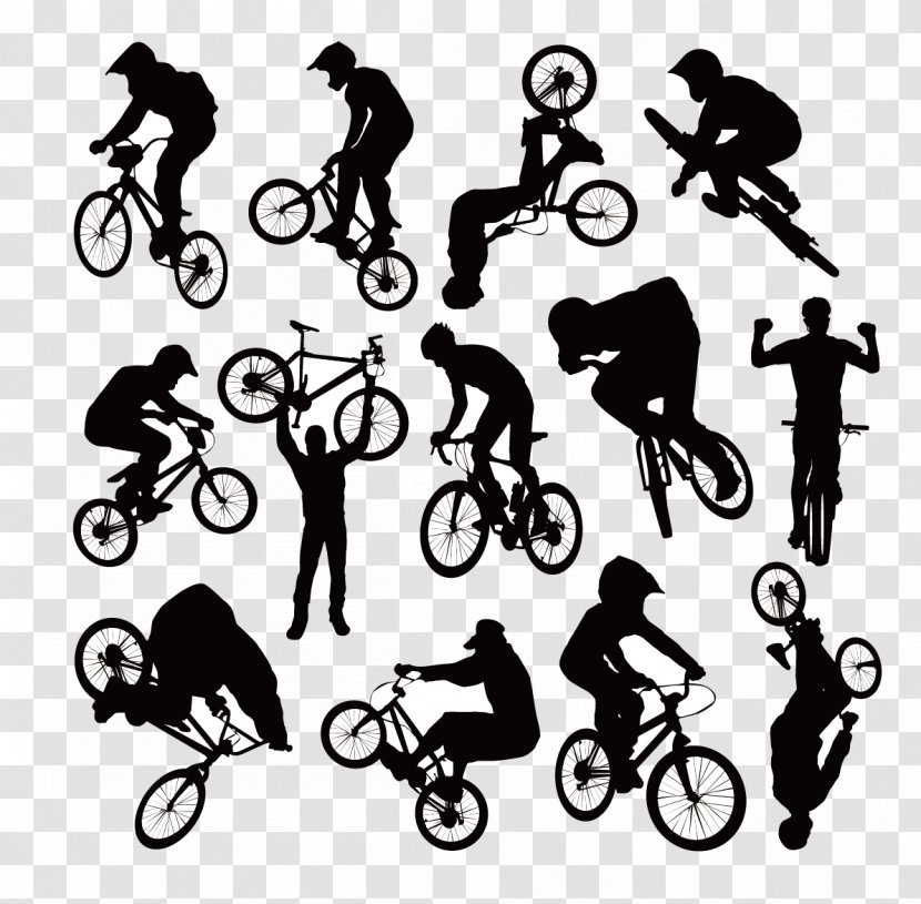 Bicycle Cycling BMX Clip Art - Silhouette Figures Vector Collection Transparent PNG