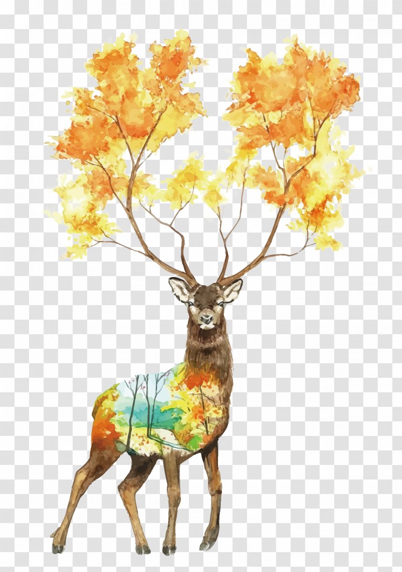 Deer Autumn - Tree - Vector Hand Painted Transparent PNG