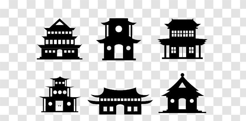 China Korean Buddhist Temples Chinese Pagoda - Monochrome Photography - Black And White Paper-cut Transparent PNG