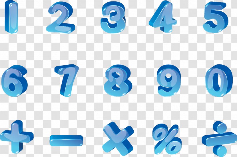 Number Download Clip Art - Text - 3D Digital Blue Operators Transparent PNG