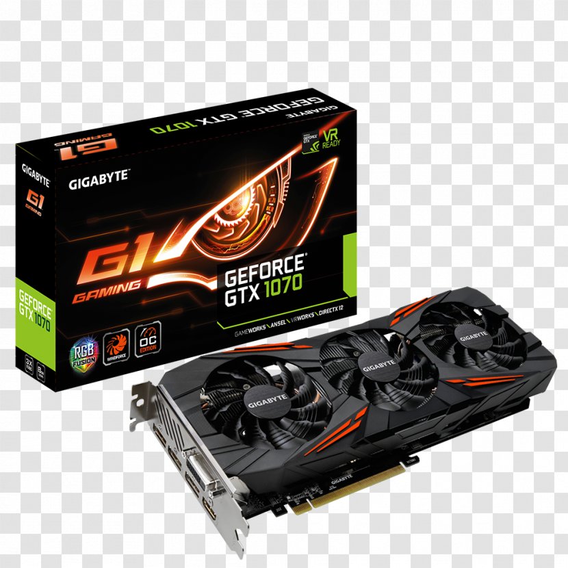 Graphics Cards & Video Adapters NVIDIA GeForce GTX 1070 Gigabyte Technology 英伟达精视GTX - Card - Computer Cooling Transparent PNG