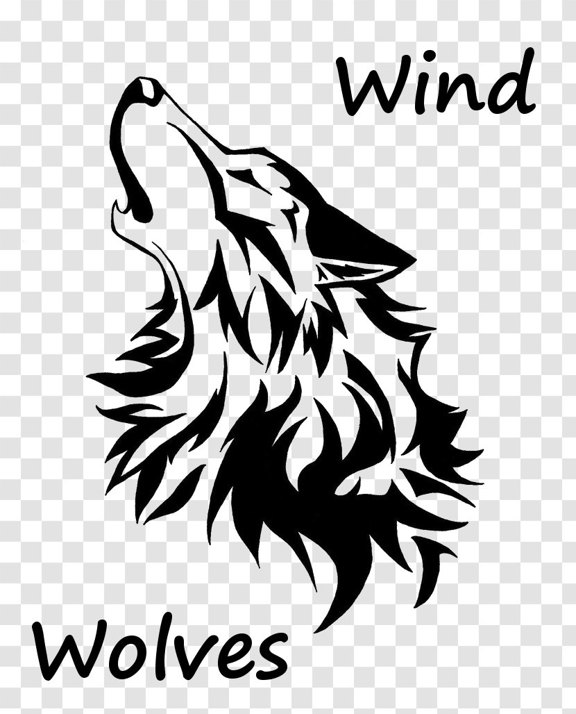 Stencil Drawing Black Wolf Line Art - Flowering Plant - Nuvole Transparent PNG