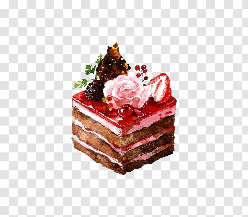 Dessert Watercolor Painting Drawing Illustration - Fruit Cake - Hand-painted Transparent PNG