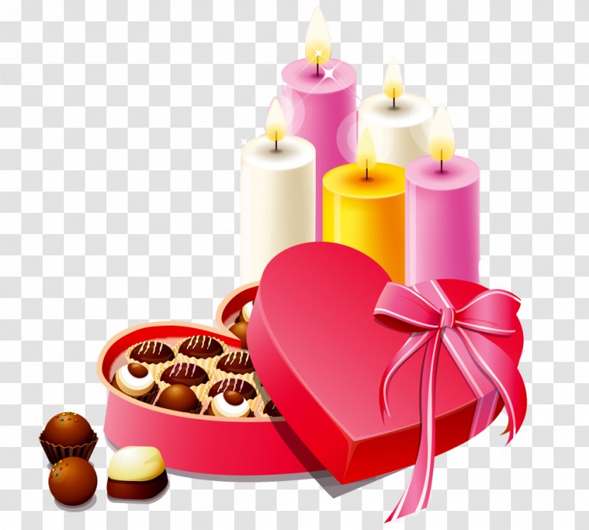 Gift Valentine's Day Chocolate - Love - Pink Heart Box Of Chocolates And Candles Transparent PNG