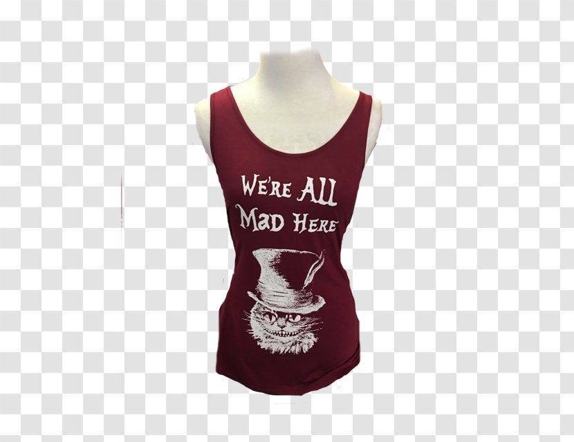 T-shirt Sleeveless Shirt Gilets Maroon - Sleeve - We Are All Mad Here Transparent PNG
