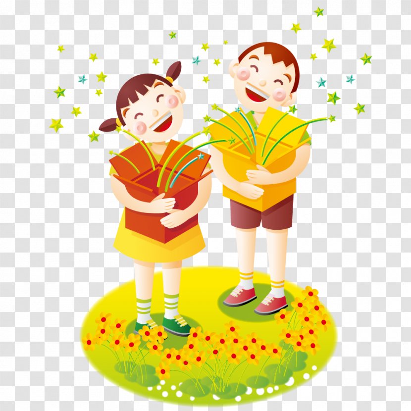 Child Cartoon Illustration - Tree - Men And Women Holding Gifts Transparent PNG