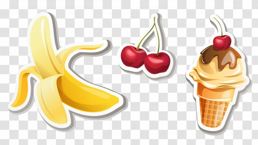 Ice Cream Cone Fruit - Vector Banana Cherry Transparent PNG