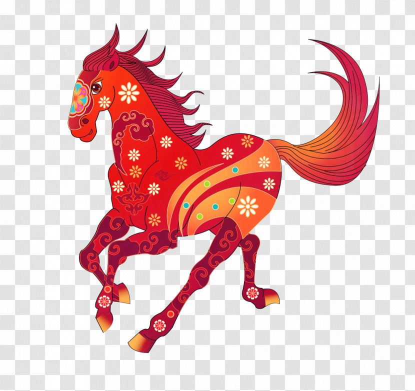 Horse Papercutting Gallop - Colorful Hand-painted Image Transparent PNG