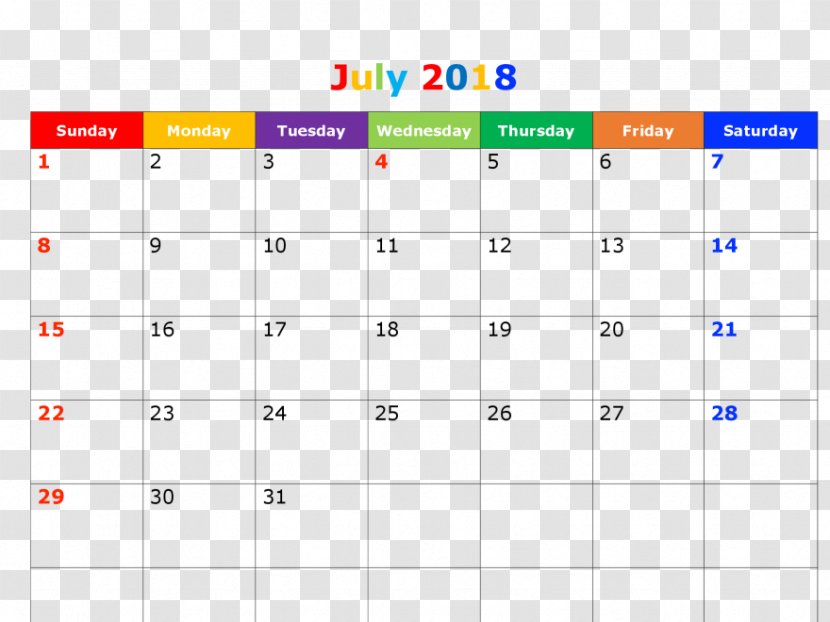 Calendar 0 July Template Microsoft Excel - June - JULY 2018 Transparent PNG