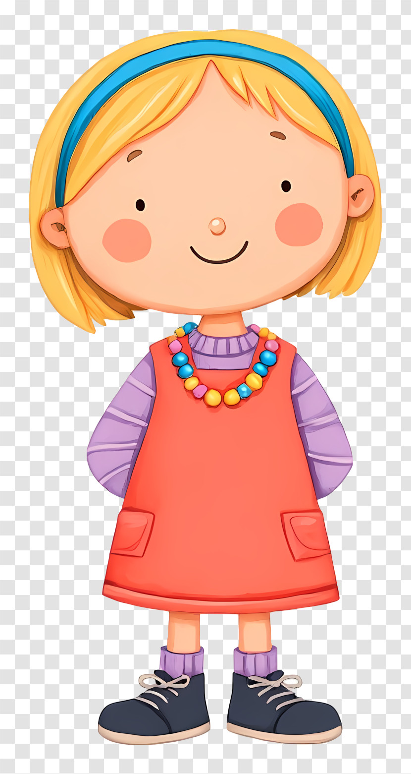 Cartoon Girl Holding Balloons - Adorable Blonde Girl In Red Dress Transparent PNG