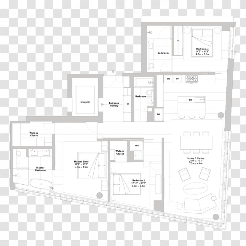 Row House In Sumiyoshi Floor Plan Rokko Housing 1-2-3 Architect - Black And White - Design Transparent PNG