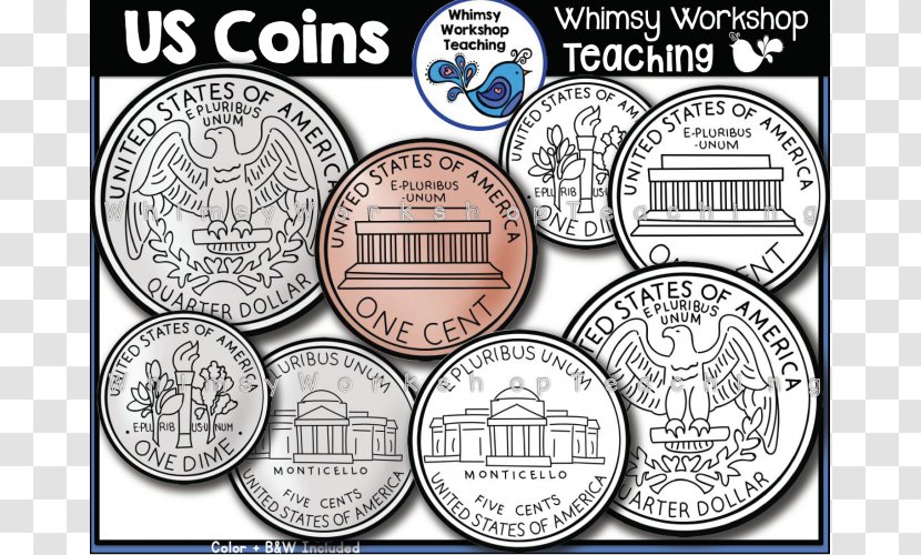 Dollar Coin United States Penny Clip Art - Teacherspayteachers - US Coins Cliparts Transparent PNG